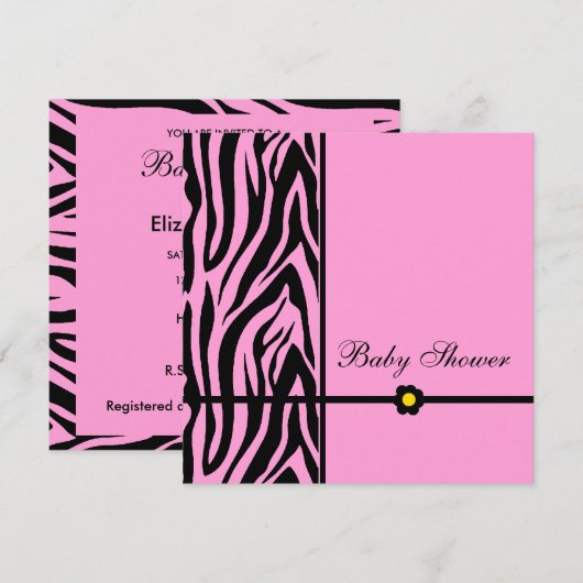 Invitation Fille Baby shower rose Zebra (Devant / Derrière)