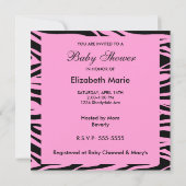 Invitation Fille Baby shower rose Zebra (Dos)