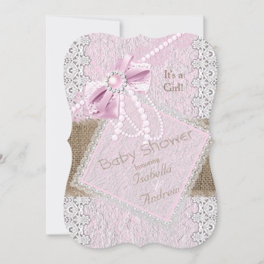 Invitation Fille Baby shower Rustique Bow Pearl Lace 2 (Devant)