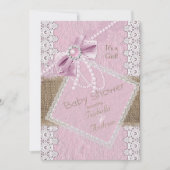 Invitation Fille Baby shower Rustique Bow Rose Pearl Lace Bur (Devant)