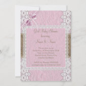 Invitation Fille Baby shower Rustique Bow Rose Pearl Lace Bur (Dos)