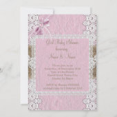 Invitation Fille Baby shower Rustique Rose Bow Lace Burlap 2 (Dos)
