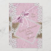 Invitation Fille Baby shower Rustique Rose Bow Lace Burlap 2 (Devant / Derrière)
