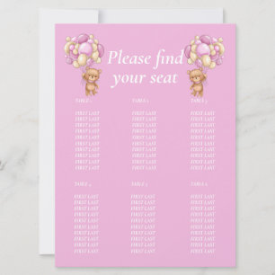 Invitation Fille Baby Shower Teddy  Ballon  Panneau de table 