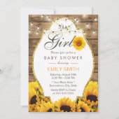 Invitation Fille Baby shower Tournesols Rustiques Lumières à (Devant)