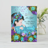 Invitation Fille Baby shower Turquoise Bleu pourpre Floral (Debout devant)
