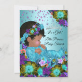 Invitation Fille Baby shower Turquoise Bleu pourpre Floral Et (Devant)