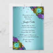 Invitation Fille Baby shower Turquoise Bleu pourpre Floral Et (Dos)