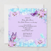 Invitation Fille Baby shower Turquoise Papillon pourpre Blond (Dos)