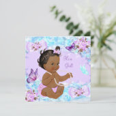 Invitation Fille Baby shower Turquoise Papillon pourpre Ethni (Debout devant)