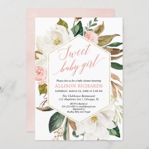 Invitation Fille baby shower verdoyante magnolia florale