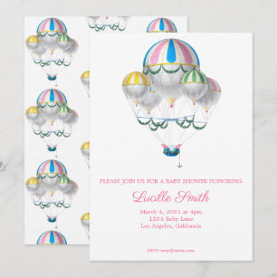 Invitation Fille Baby shower Vintage Hot Air Balloon Inviter