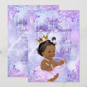 Invitation Fille Baby shower violet Lilac Pearl Ethnique