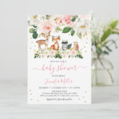 Invitation Fille Baby shower Woodland Blush Floral (Debout devant)
