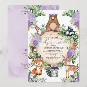 Invitation Fille Baby shower Woodland Par Mail Purple Floral