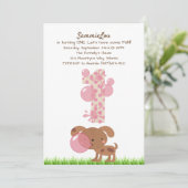 Invitation Fille Baby's premier Anniversaire Puppy Bubble Gum (Debout devant)