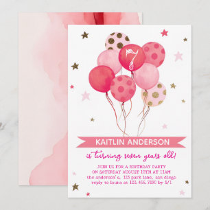 Invitation Fille Ballons Aquarelle Rose Fête d'anniversaire 7