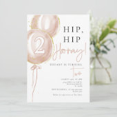 Invitation Fille Balloon Rose Deuxième anniversaire (Debout devant)