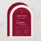 Invitation Fille Baptême Arc Bourgogne Rose Script moderne (Devant / Derrière)
