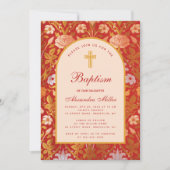 Invitation Fille Baptême Arc Floral Rose Lily Élégant Script (Devant)