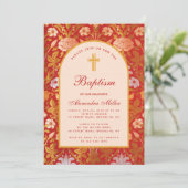 Invitation Fille Baptême Arc Floral Rose Lily Élégant Script (Debout devant)