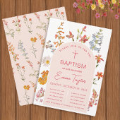 Invitation Fille Baptême Fleur sauvage Pink Arch Christening