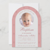 Invitation Fille Baptême Photo Rose Dusty Rose Arc Moderne (Devant)