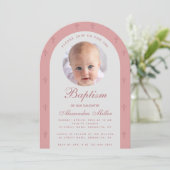 Invitation Fille Baptême Photo Rose Dusty Rose Arc Moderne (Debout devant)