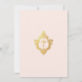 Invitation Fille Baptême rose Faux Croix d'or dans Crest Blus (Dos)