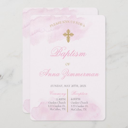 Invitation Fille baptisée modifiable (Devant / Derrière)