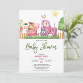 Invitation Fille Barnyard Baby shower d'animaux de ferme rose (Debout devant)