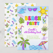 Invitation Fille Beach Party Anniversaire (Devant / Derrière)