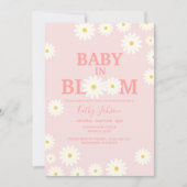 Invitation Fille bébé en fleur marguerite Baby shower rose fl (Devant)