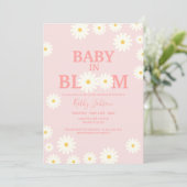 Invitation Fille bébé en fleur marguerite Baby shower rose fl (Debout devant)
