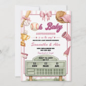 Invitation Fille Bébé Fête de Bébé Baseball Rose Violet (Devant)