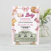 Invitation Fille Bébé Fête de Bébé Baseball Rose Violet (Debout devant)