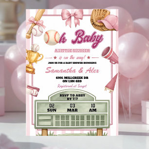 Invitation Fille Bébé Fête de Bébé Baseball Rose Violet