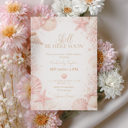 Invitation Fille Bébé Fête Prénatale Shell Arrive Bientôt