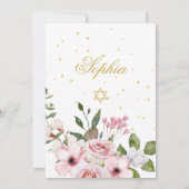 Invitation Fille Bébé Hébreu Cérémonie de nom Floral or rose (Dos)