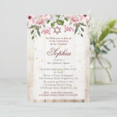 Invitation Fille bébé hébreu Cérémonie de nom Floral rustique (Debout devant)