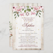 Invitation Fille bébé hébreu Cérémonie de nom Floral rustique (Devant / Derrière)