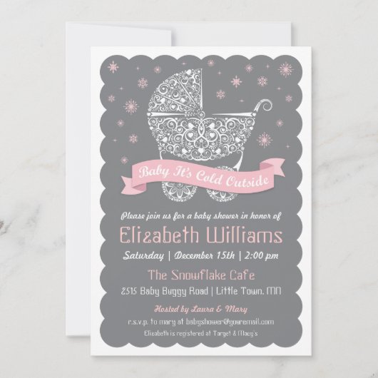Invitation Fille Bébé Il fait froid à l'extérieur de douche I (Devant)
