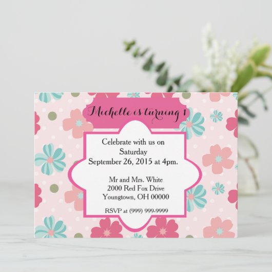 Invitation Fille bébé Premier anniversaire (Debout devant)