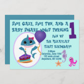 Invitation Fille Bébé Requin Anniversaire (Devant / Derrière)