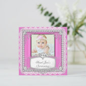 Invitation Fille Bébé Rose Christening Baptême Croix Dentelle (Debout devant)