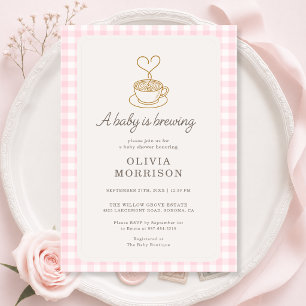 Invitation Fille bébé rose est en train de brasser une fête d