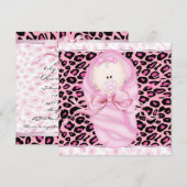 Invitation Fille Bébé Rose Léopard Noir Fête de Bébé Fille (Devant / Derrière)