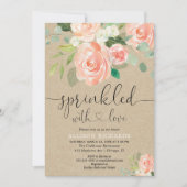 Invitation Fille bébé saupoudrer pêche floral rustique kraft (Devant)