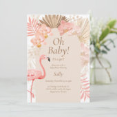 Invitation Fille bébé shower flamant rose (Debout devant)