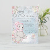 Invitation Fille Bébé son Baby shower d'ours extérieur froid (Debout devant)